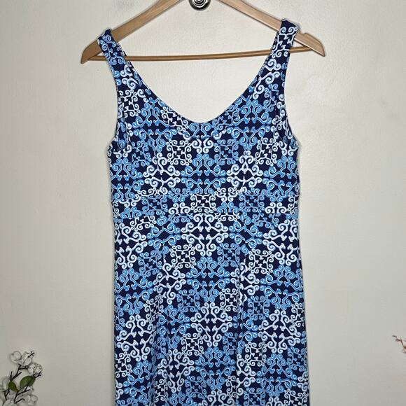 J. MCLAUGHLIN Catalina Cloth Brandisi Blue Ornate Scroll Maxi Dress Sz S {3R45} - Picture 5 of 8